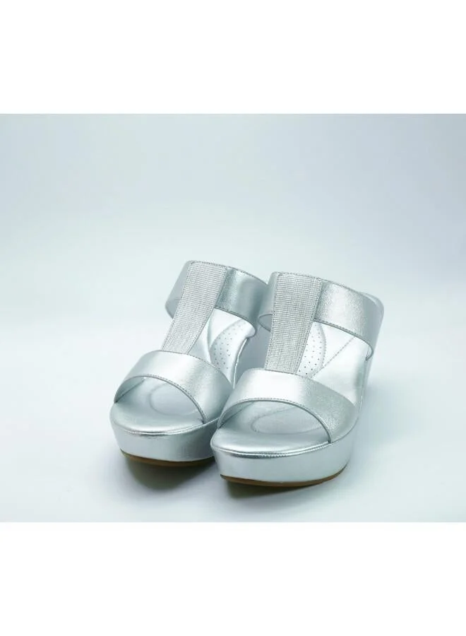Michelle Morgan Silver 092-3120 Michelle Morgan Women's T Bar Wedge Heel Sandals 514RJ338 Silver for Women | Best Price UAE