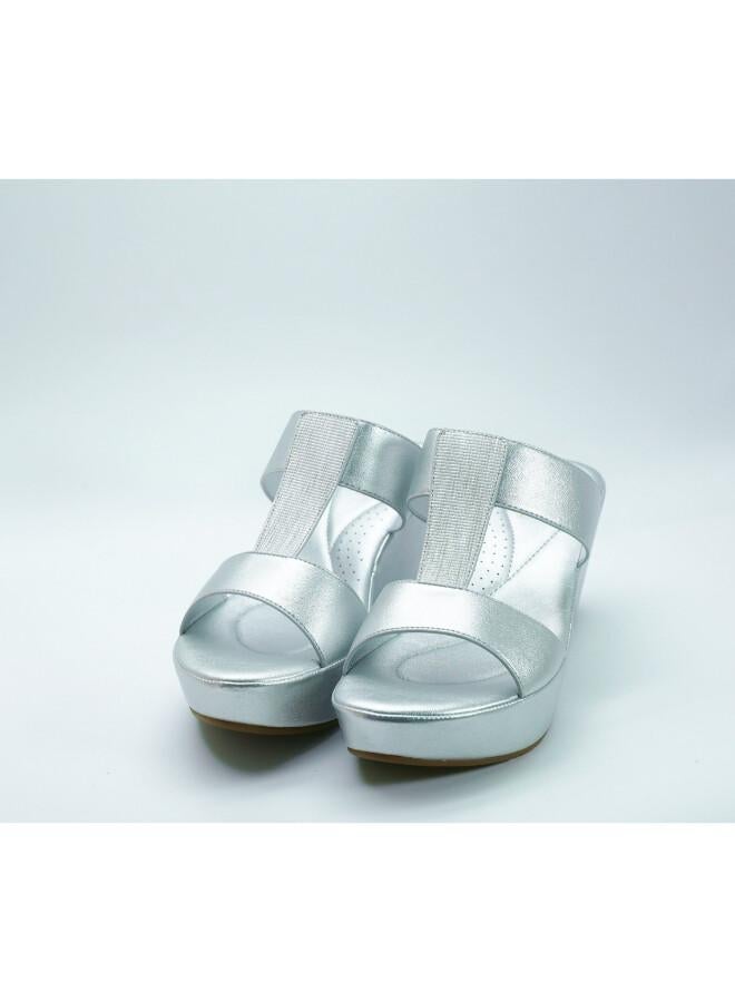 Michelle Morgan 092-3120 Michelle Morgan Women's T Bar Wedge Heel Sandals 514RJ338 Silver - Image 4