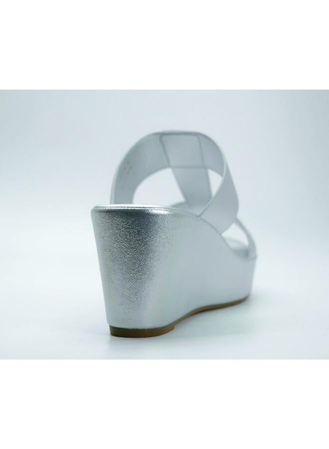 Michelle Morgan 092-3120 Michelle Morgan Women's T Bar Wedge Heel Sandals 514RJ338 Silver - Image 2