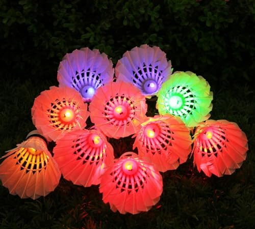 Inngree LED Badminton, [10 Pack] Colourful Shuttlecock Dark Night Goose Feather Glow Birdies Lighting Outdoor Indoor Sport Activities(10PCS) - Image 1