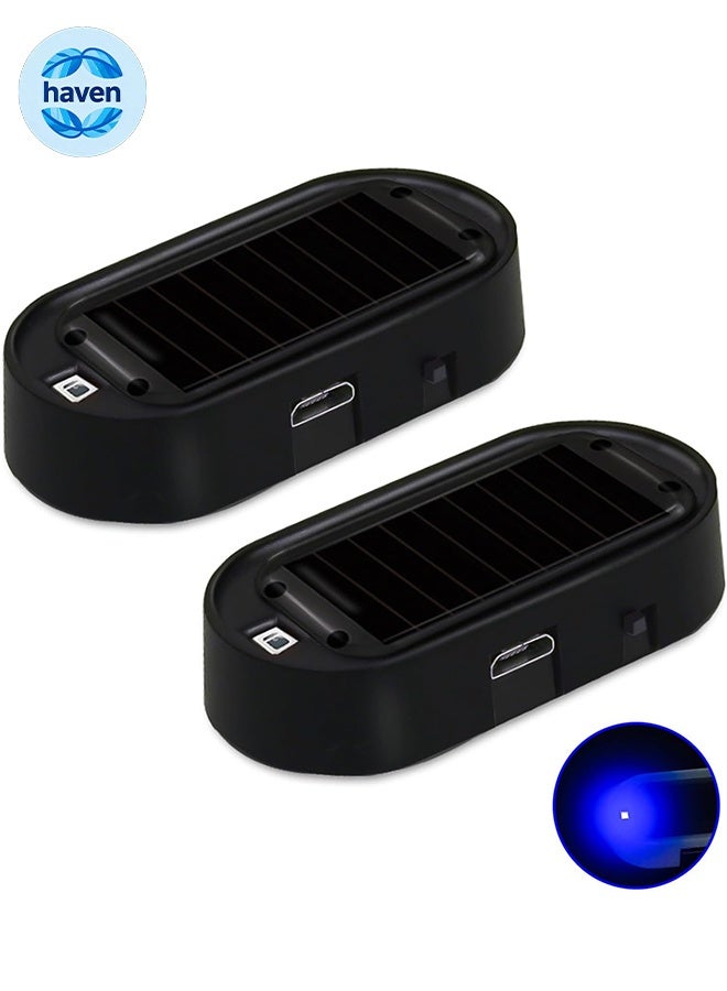 HAVEN 2PCS Car Solar Power Simulated Dummy Alarm, Anti-Theft LED Flashing Security Light Fake Lamp, Auto Warning Interior Safety Lights with USB Charger Port, Car Accessories for Most Cars - Image 1