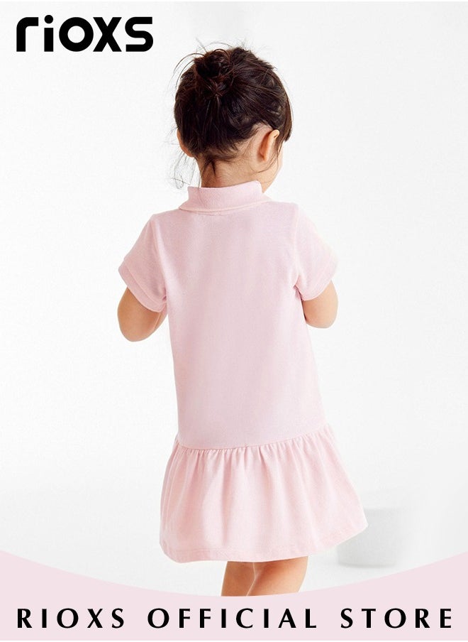 RIOXS - Girls Stylish A-line Button Up Dress, Short Sleeve Comfortable Dress with Adorable Pattern, Wonderful Summer Dresses for Girls, Comfortable to Wear, Suitable for Daily Wear, Vacation and Other Occasions, Great Gift Choice for Girls - Image 1