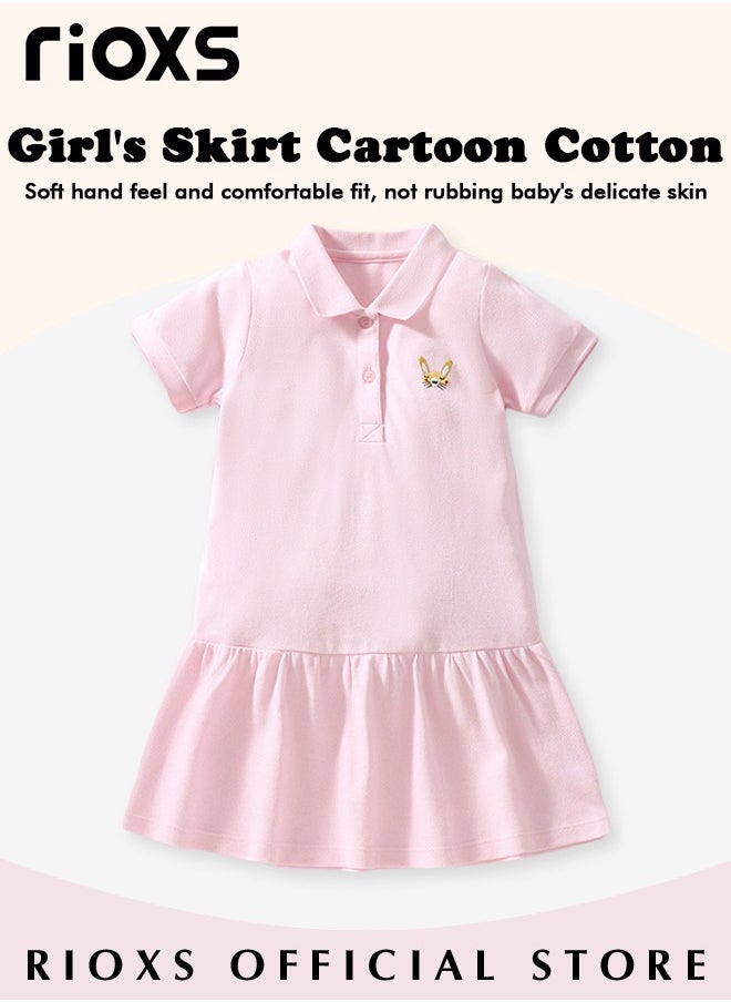 RIOXS - Girls Stylish A-line Button Up Dress, Short Sleeve Comfortable Dress with Adorable Pattern, Wonderful Summer Dresses for Girls, Comfortable to Wear, Suitable for Daily Wear, Vacation and Other Occasions, Great Gift Choice for Girls - Image 1