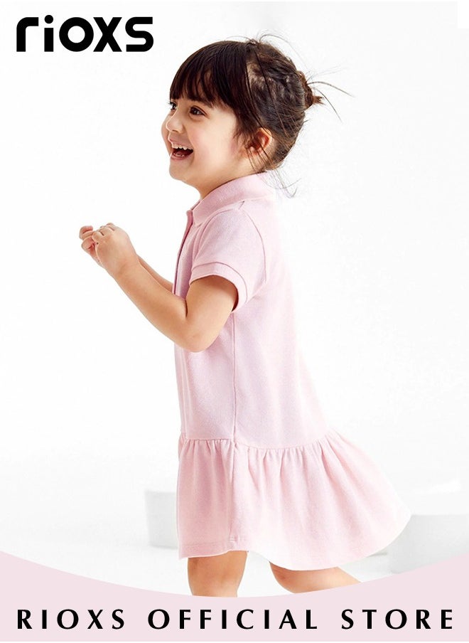 RIOXS - Girls Stylish A-line Button Up Dress, Short Sleeve Comfortable Dress with Adorable Pattern, Wonderful Summer Dresses for Girls, Comfortable to Wear, Suitable for Daily Wear, Vacation and Other Occasions, Great Gift Choice for Girls - Image 1