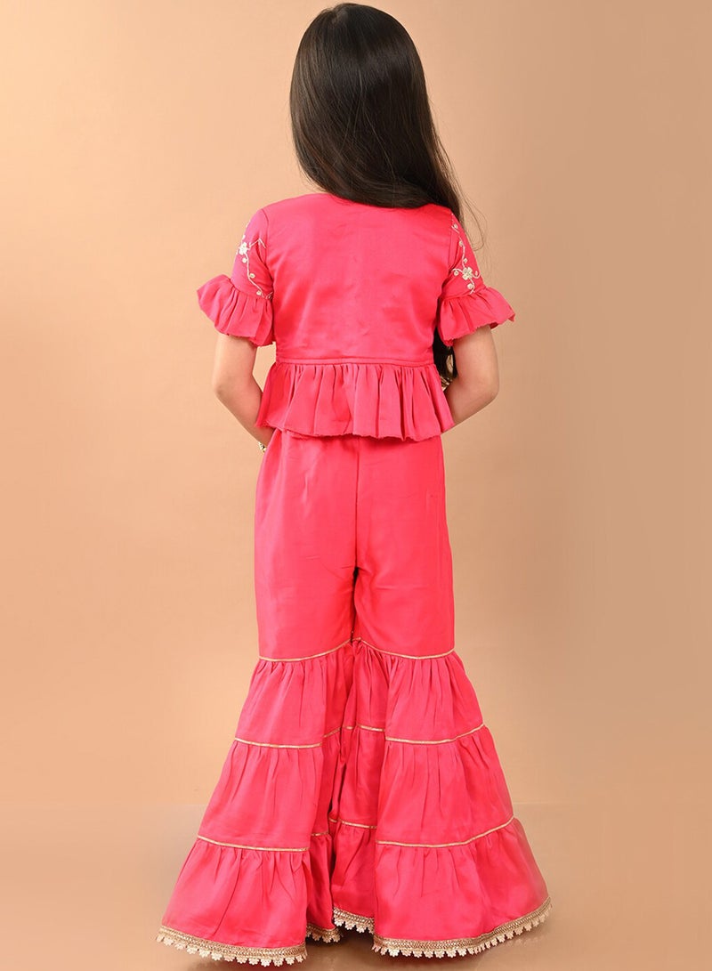Bonkids Girls Floral Embroidered Top with Sharara - Image 4