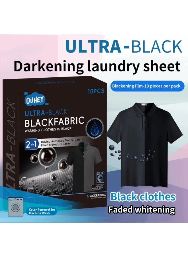 2 In 1 Black Fabric Laundry Sheets, Restore Faded Clothes to Deep Black, Anti-Fading & Fibre Protection, Machine Wash, 10 Sheets - Image 1