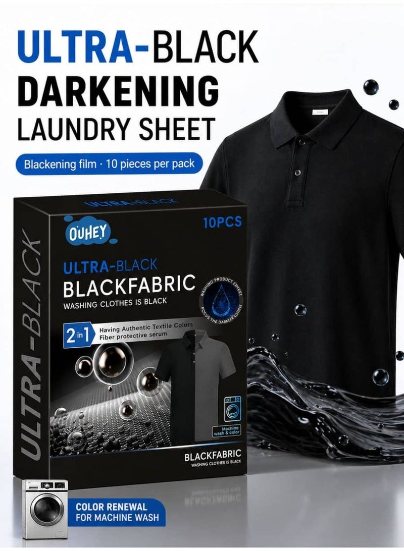 2 In 1 Black Fabric Laundry Sheets, Restore Faded Clothes to Deep Black, Anti-Fading & Fibre Protection, Machine Wash, 10 Sheets - Image 1