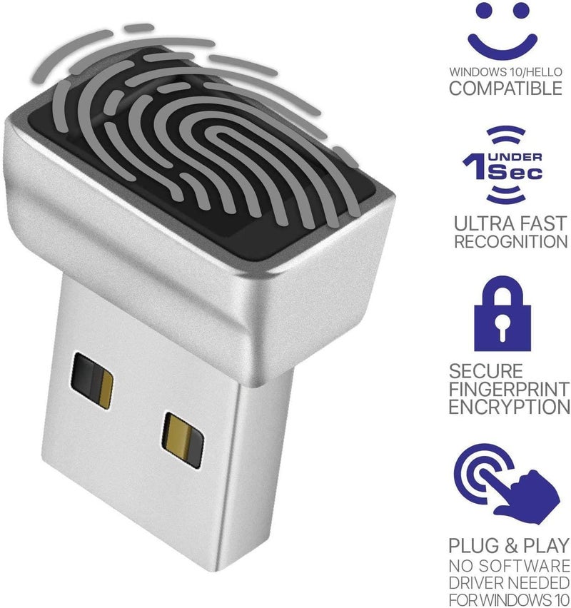 TNP Products قارئ بصمة الإصبع Nano USB من TNP لنظام Windows 10/11 Hello - مفتاح أمان بيومتري، جهاز استشعار، وحدة دونجل للوصول الفوري، تسجيل دخول بدون كلمة مرور، تسجيل الدخول، قفل، فتح الكمبيوتر المحمول والكمبيوتر الشخصي - Image 2