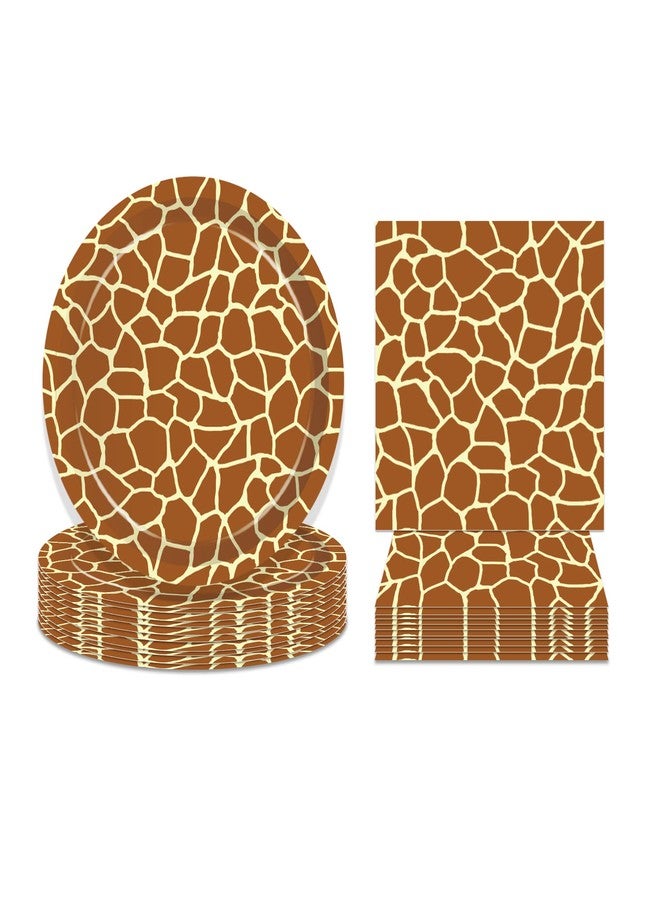 Lide Road Giraffe Themed Party Supplies Giraffe pattern Dessert Plates and Napkins for 24 Guests 64 Pcs Wild Animal Theme Party Decor Disposable Tableware Set Giraffe Paper Plates Cake Plates Napkins - Image 2