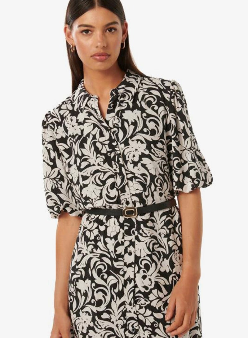 فورايفر نيو فستان قميص ميدي بأكمام قصيرة وطبعة مونيك - Image 4