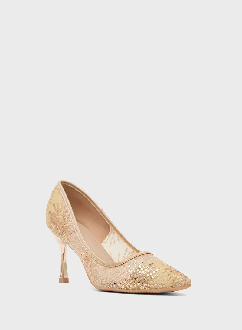 جينجر High Heeled Glitter Pump