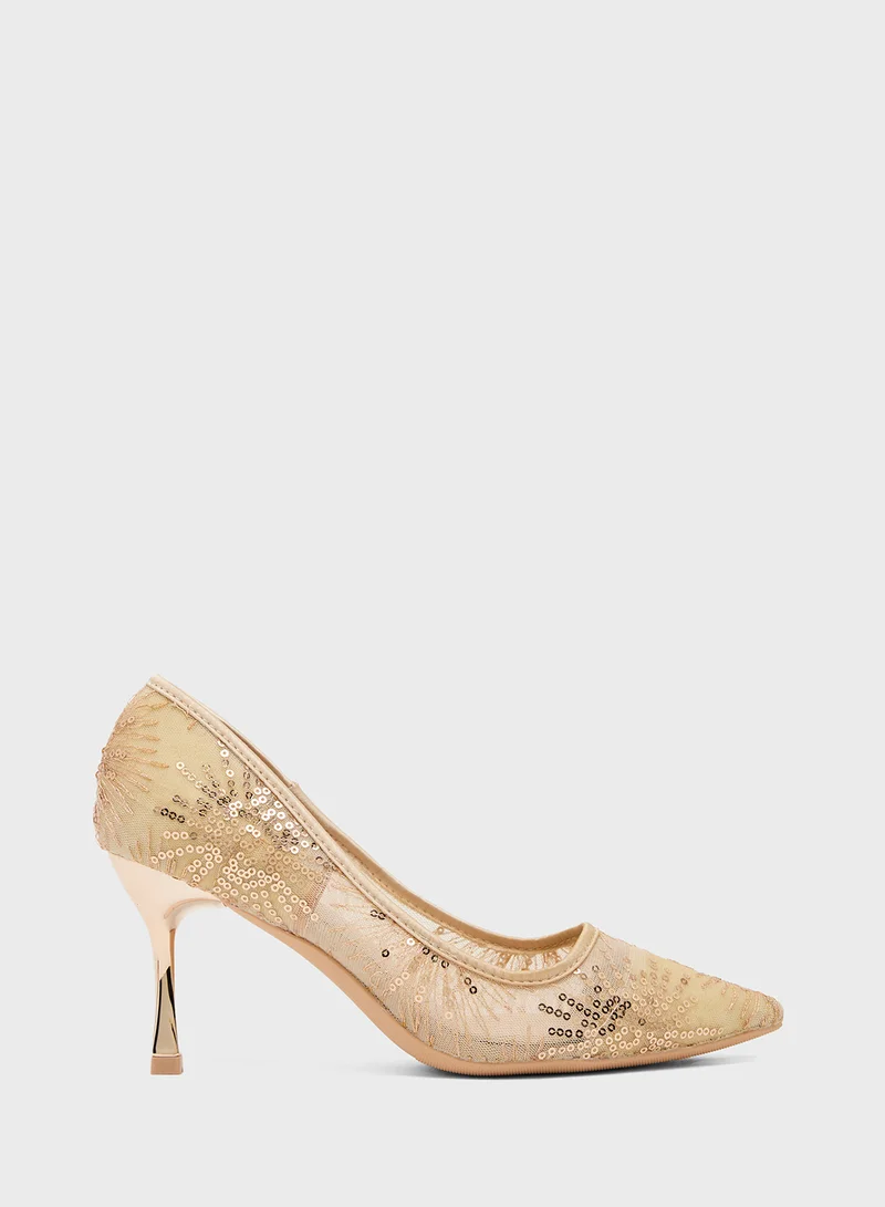 جينجر High Heeled Glitter Pump