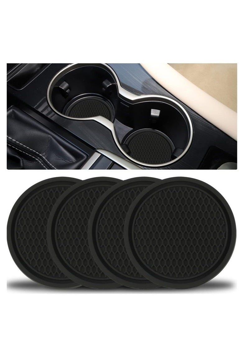 Generic 4PCS Universal Non-Slip Car Cup Holder Coasters - Grey, Durable Silicone Embedded Car Interior Accessories, Protects Cup Holders from Spills, Stains, and Scratches - Ideal for Cars, Trucks, SUVs  - Image 1