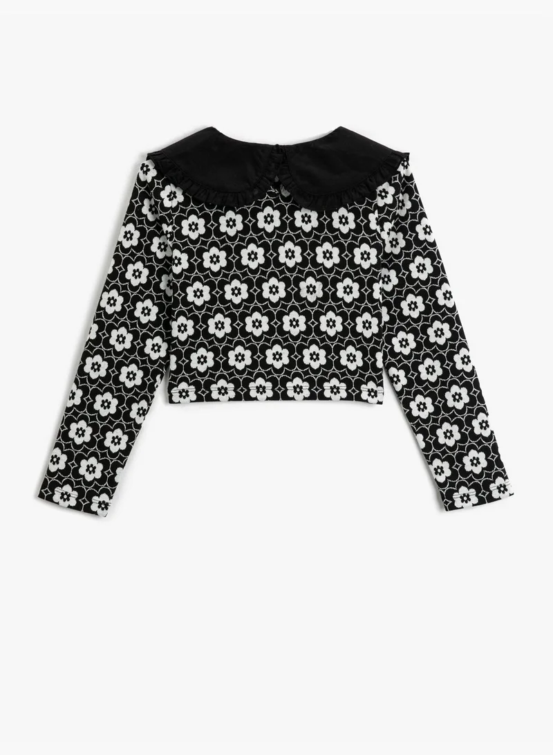 كوتون Crop T-Shirt Long Sleeve Peter Pan Neck