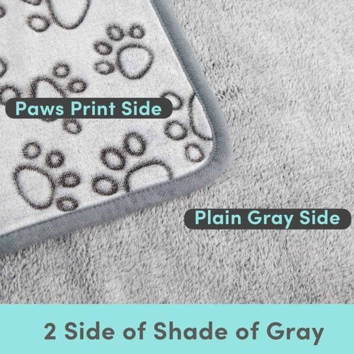 KolorFish Premium Soft Dog Blanket with Cute Paw Print, Cat Blanket Puppy Pads Supplies Dog Products Stuff Essentials (L - 76 x 104 cm) Grey - Image 2