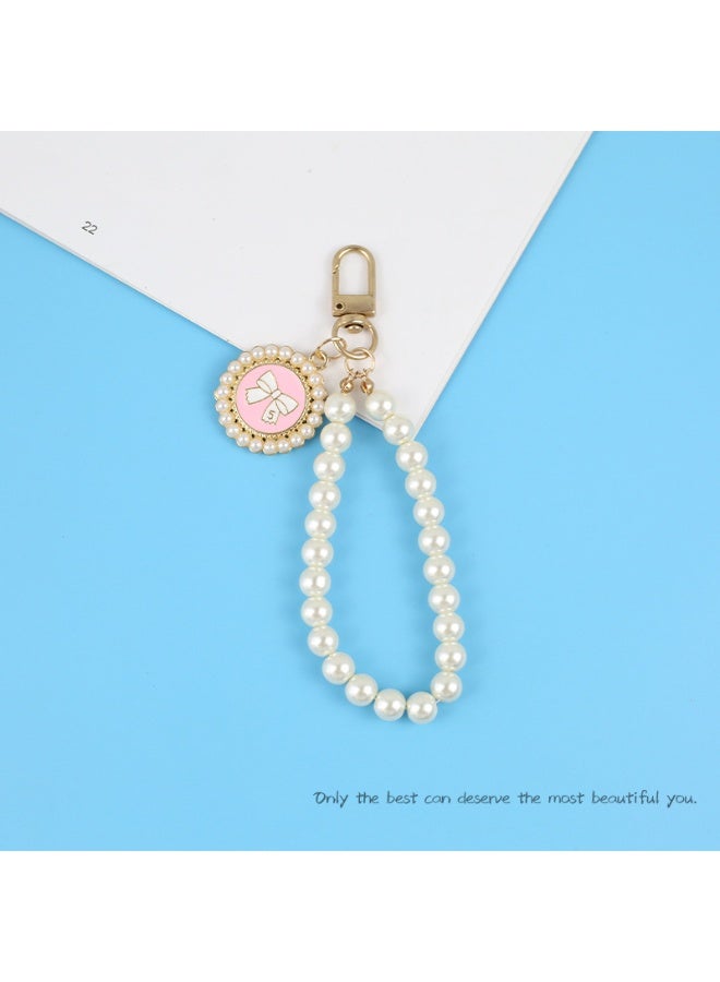 NIBEMINENT Phone Charm/ Chain Strap for Women Girls, Pearl Round Bow Cell Phone Case Lanyard Wrist Strap