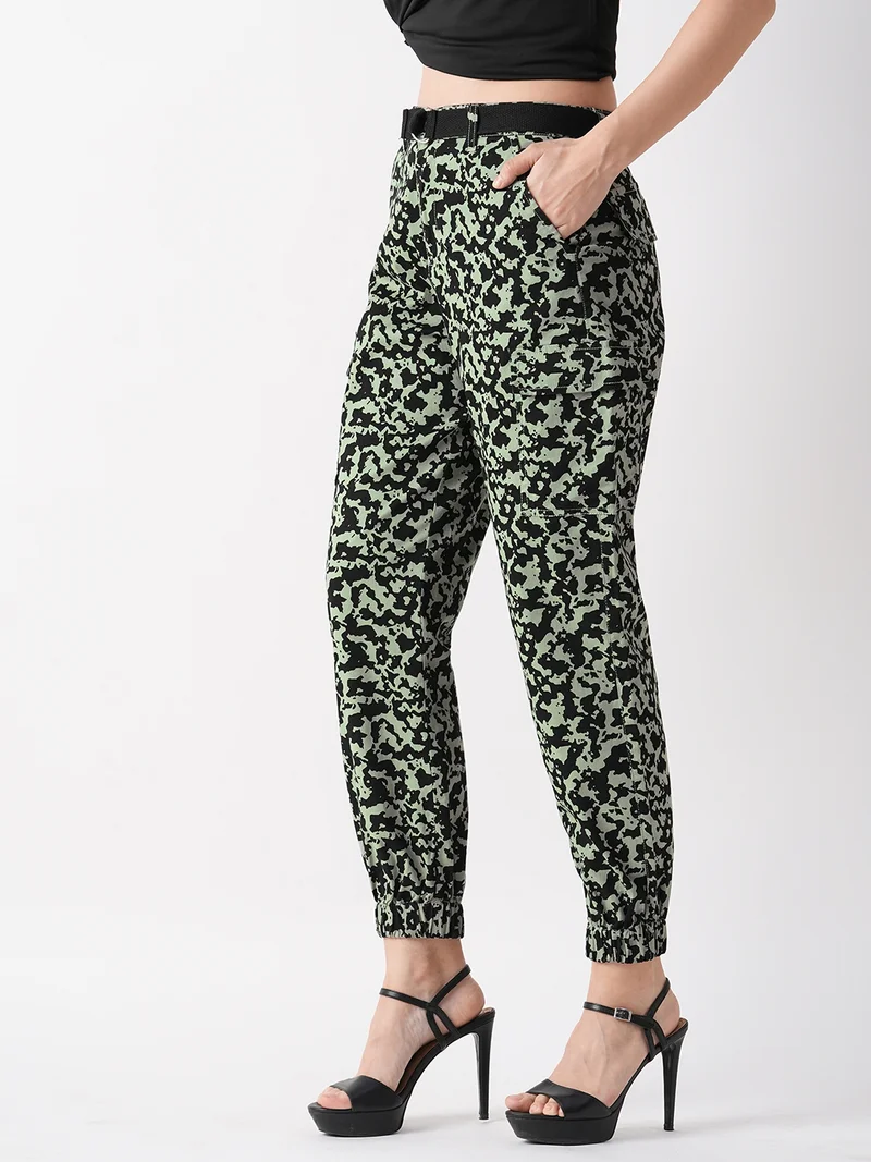 جلو باص بنطلون جوجر نسائي بطبعة حيوانات بقصة مدببة ذكية من جلوبس