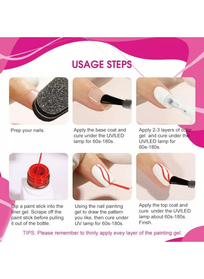 Rosalind طلاء أظافر جيل روساليند - جل لاينر للفن الشعبي مع مصباح LED وطلاء جيل قابل للإزالة - قلم جل للفن مع فرشاة رفيعة في زجاجة (LX18، 5 مل) - Image 3
