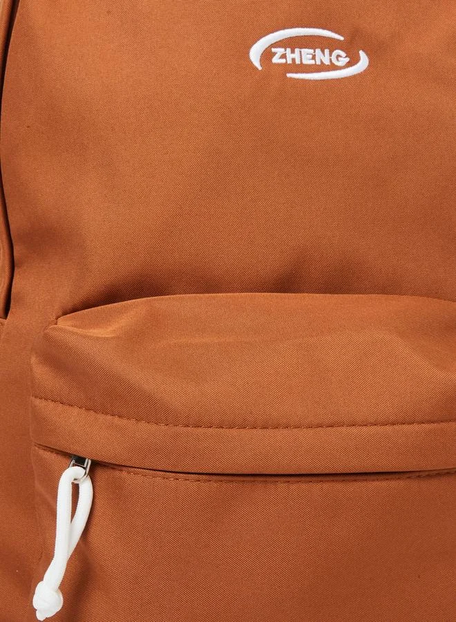Styli Styli Solid Brown Backpack with Zip Closure