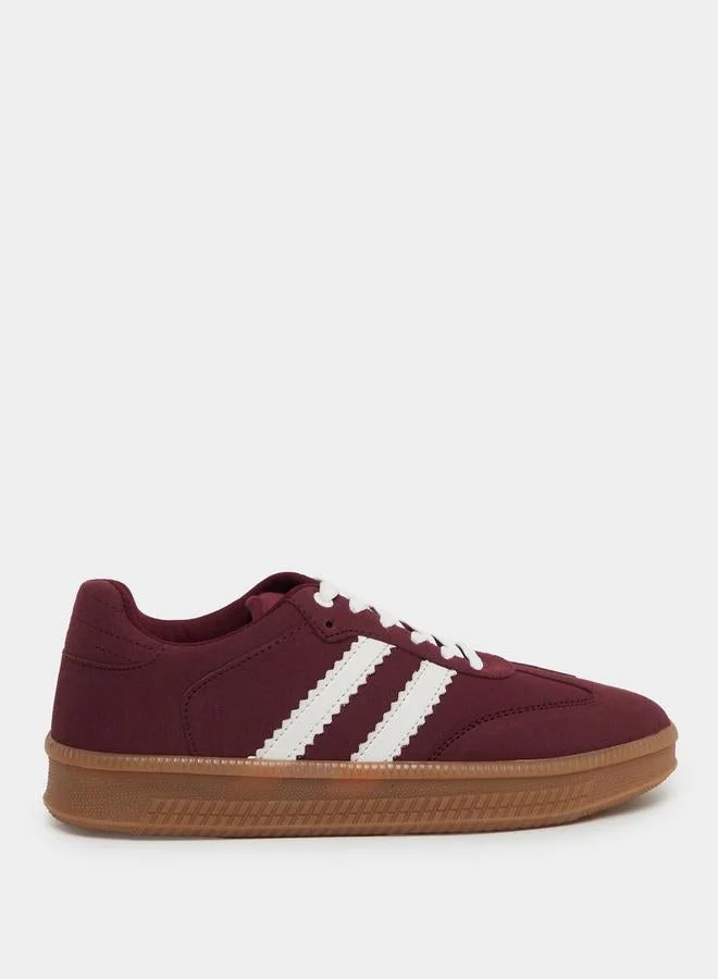 Styli Burgundy Striped Lace Up Sneakers