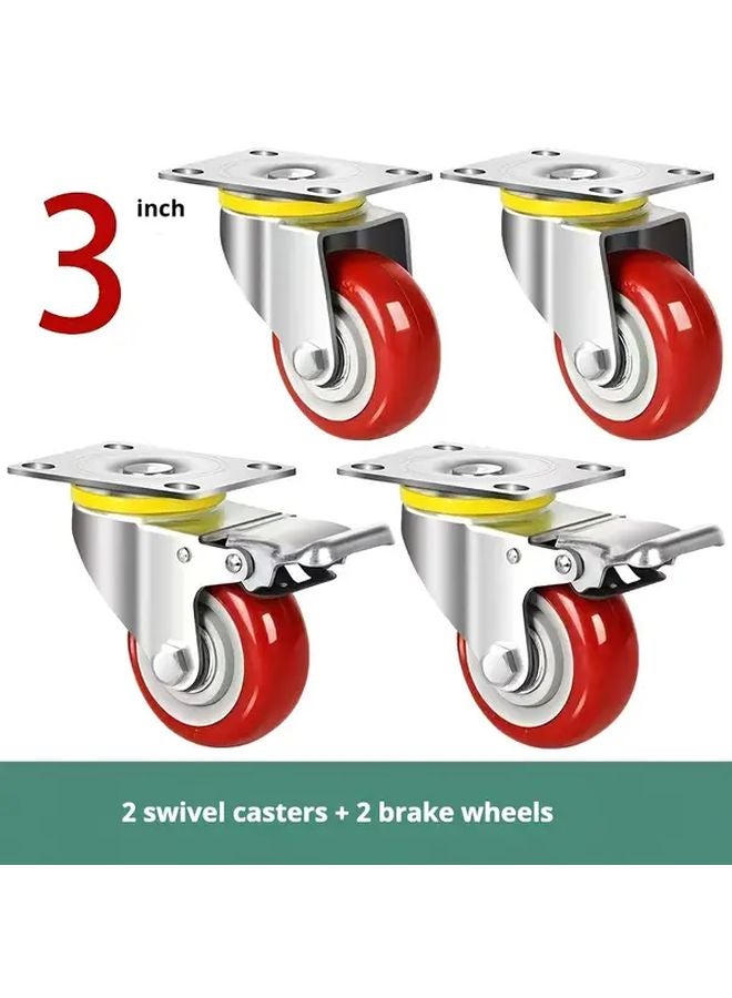 3 بوصة عجلات صناعية، 2 مع فرامل، 2 بدون فرامل، عجلات ثقيلة - Image 1