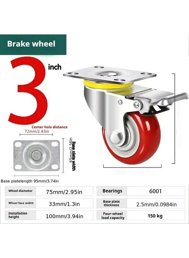 3 بوصة عجلات صناعية، 2 مع فرامل، 2 بدون فرامل، عجلات ثقيلة - Image 3