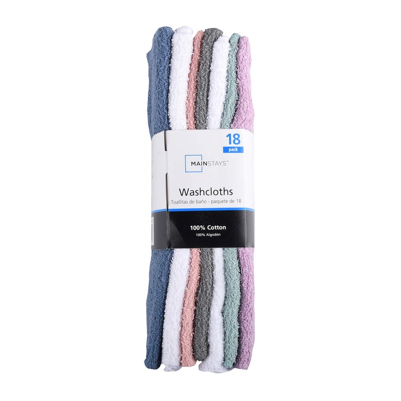 Mainstay MAIN STAYS 18 Pack Assorted Cotton Terry Thin Washcloths Rags (Yellow, White, Lime, Violet) - Image 2