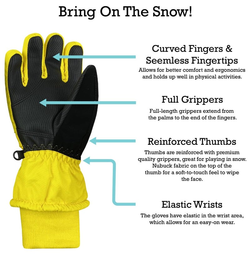 N'Ice Caps Kids Waterproof Winter Thinsulate Warm Gloves (10-12 Years, Yellow) - Image 4