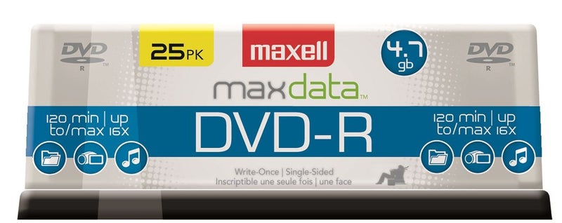 Maxell Maxell – 638010, DVD-R Blank Disc - 4.7GB Storage Capacity with 16X Write Speed - Write-Once Format for Large File and Archiving with Superior Archival Life - Compatible with DVD or Player - 25 Pack - Image 1
