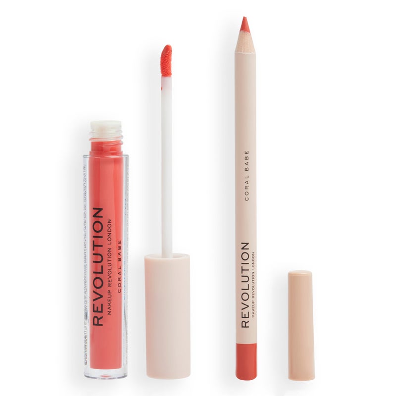 Revolution Lip Contour Matte Lipstick & Liner Duo – Coral Babe - Image 1