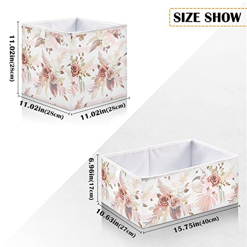 CaTaKu Rose Gold Flower Storage Bins 11 Inch Fabric Storage Baskets for Shelves Foldable Storage Baskets for Organizing Decorative Large Closet Organizers Cubes - Image 3
