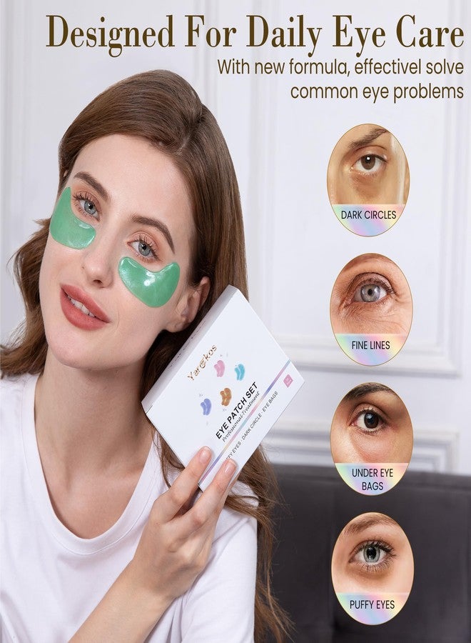 Yargkos 32 Pairs Under Eye Patches, Hydrating Eye Masks for Dark Circles Puffiness Puffy Eyes, Anti Wrinkle Collagen Undereye Pads, 32 Sets Travel Skincare Face Gel (24K Golden+Blue+Pink+Green) - Image 3
