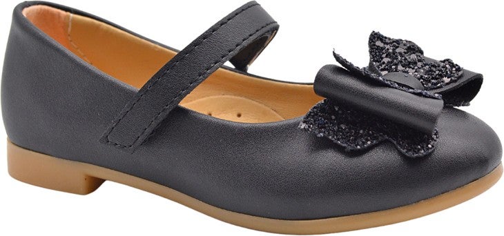 Kids A More Princesa Ribbon Detailed Girls Ballerina Shoes Black  - Image 1