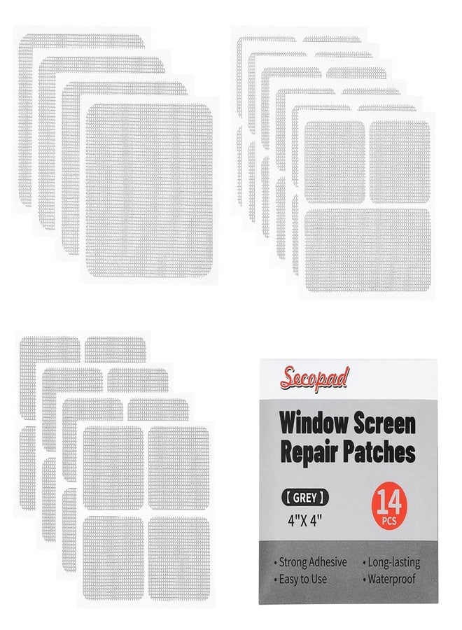 Secopad Grey Window Screen Repair Kit, 14 PCS Screen Patch Repair Tape for Mesh Window Screen Door Repair, Strong Adhesive Fiberglass Screen Repair, Multiple Sizes - Image 1