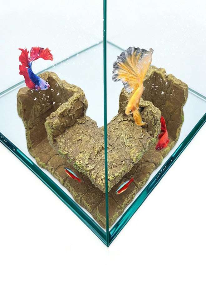 YQSLBULKY Aquarium Cave Tunnel - Artificial Rock Fish Tank Cave, BPA-Free Resin Fish Hide for Corner | Shrimp, Guppy, Corydoras Catfish, Neon Tetra, Betta Hideout, Aquarium Decor Accessories