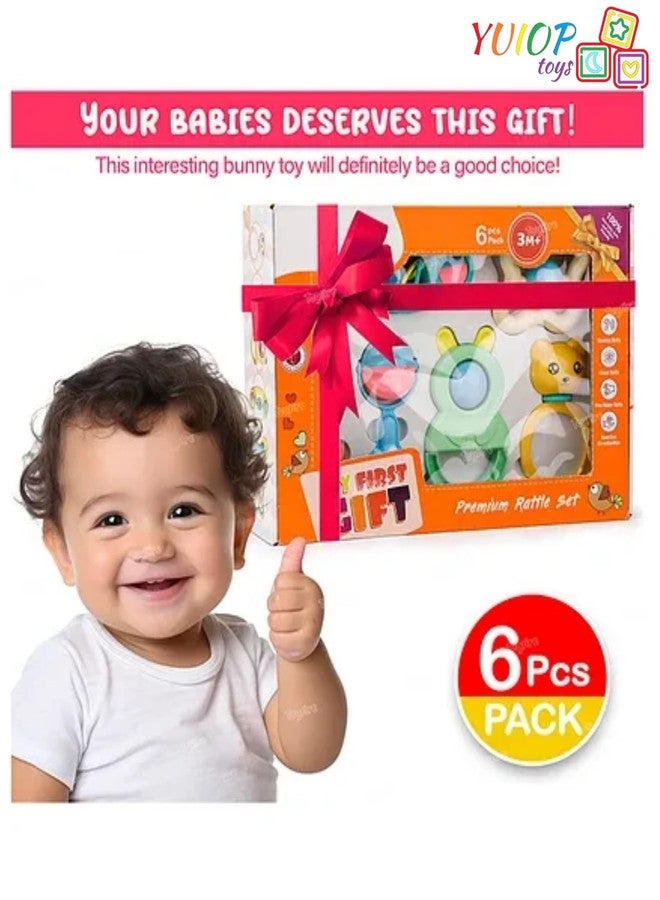 YUIOP - Rattle Set & Teether Toy - Ergonomic Grip - Melodious Sound - Smooth Rolling - Baby Toys - Attractive Colors - Baby Safe (Premium Rattle Set (6 Pcs)) - Image 5