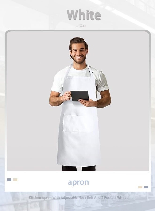 Kitchen Apron With Adjustable Neck Belt And 2 Pockets White - Image 1