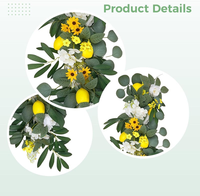 Generic 23.6 in Faux Lemon Garland with Sunflowers, Lush Green Leaves, Perfect for Spring Home Decor and Entryway Welcome - Image 1
