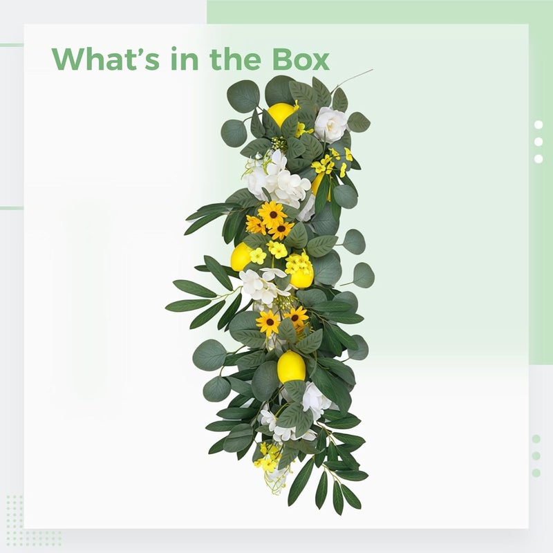 Generic 23.6 in Faux Lemon Garland with Sunflowers, Lush Green Leaves, Perfect for Spring Home Decor and Entryway Welcome - Image 2