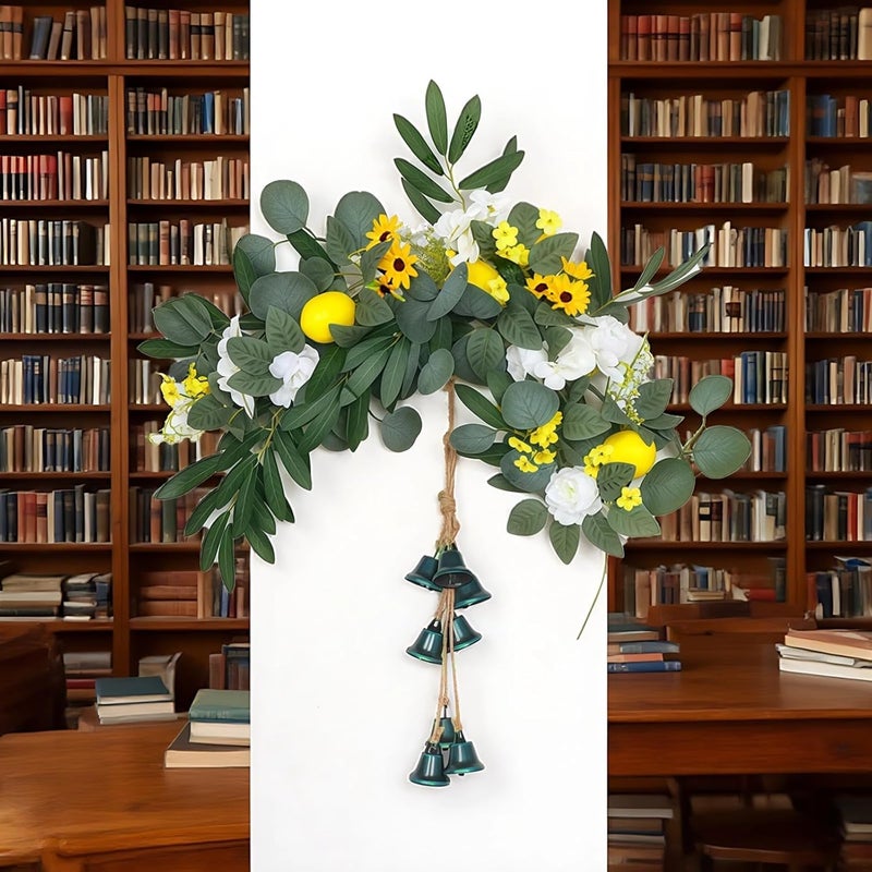 Generic 23.6 in Faux Lemon Garland with Sunflowers, Lush Green Leaves, Perfect for Spring Home Decor and Entryway Welcome - Image 3