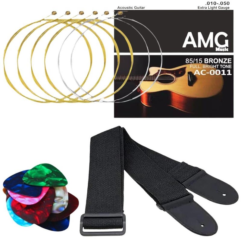 Mocking Bird Guitar strap with guitar string set and 5 Picks Free!!!!| Guitar Belt for Acoustic guitars Electric, Bass| Guitar Strings set of 6 Stainless Steel with hollow ball end - Image 1