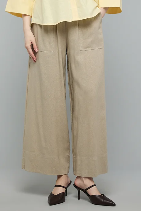 R&B Solid Wide Leg Trousers with Drawstring Waist