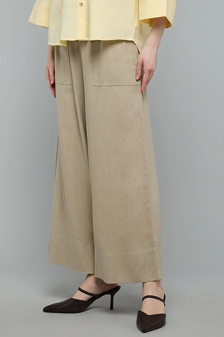 R&B Solid Wide Leg Trousers with Drawstring Waist