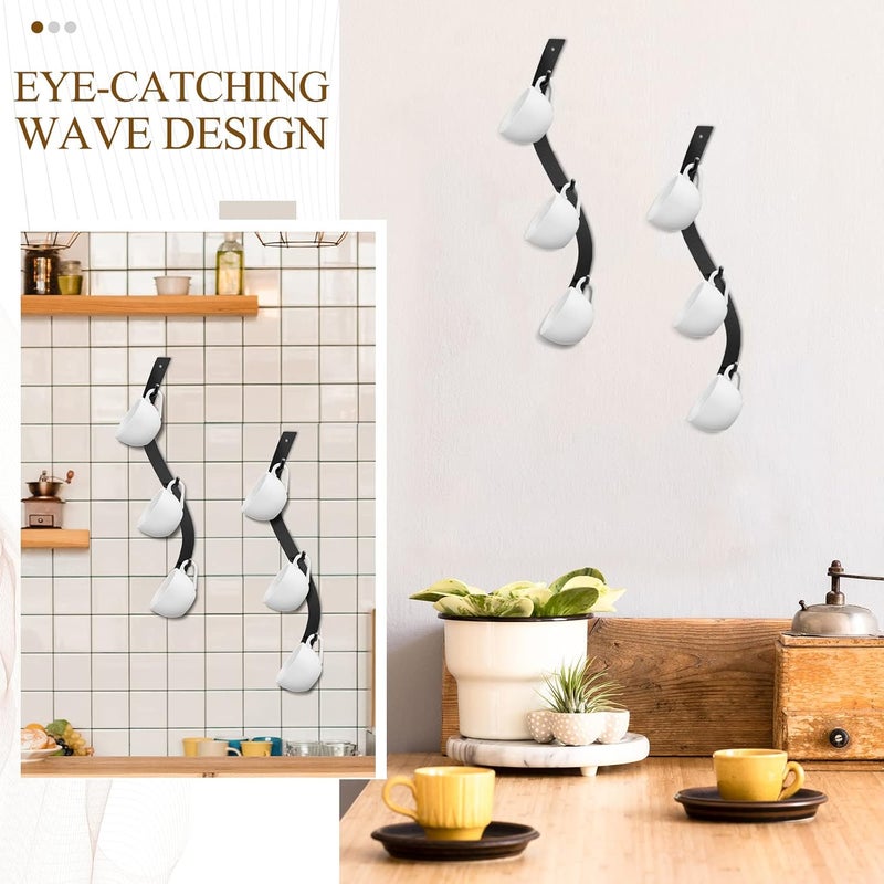 Sosation 4 Pack Coffee Mug Wall Rack Mounted with 12 Hooks S Curve Metal Coffee Cup Rack Wall Hanging Holder for Coffee Bar Kitchen Coffee Corner Station Decor Display - Image 5