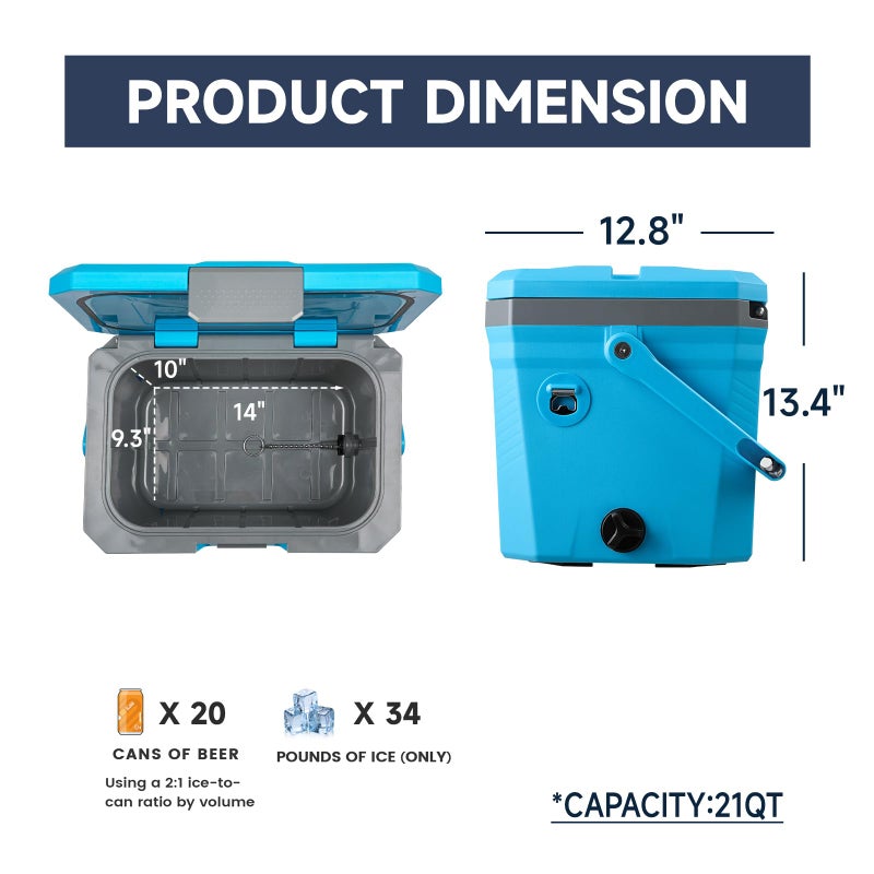 EchoSmile Ultra-Light Portable Cooler 20L/21qt, Outdoor Insulated Ice Chest Box - Image 4
