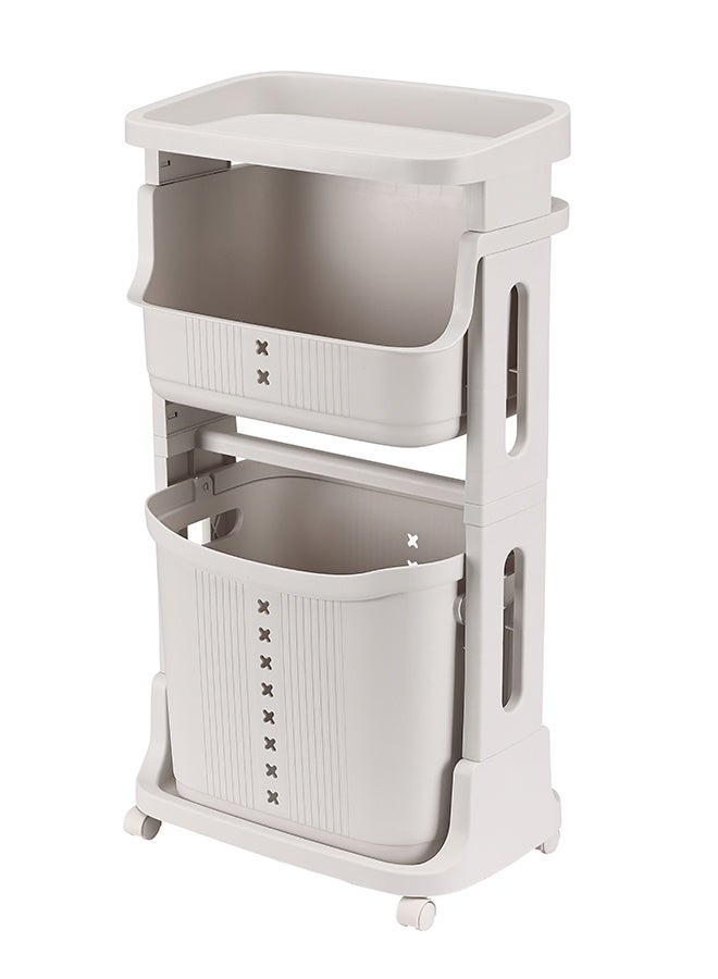 LAWAZIM Plastic Laundry Basket - 2 Tier Beige - Laundry Hamper with Wheels, Removable Basket, and Space-Saving Design - Ideal for Clothing, Storage, and Organization in Home, Bathroom, and Bedroom - Image 3