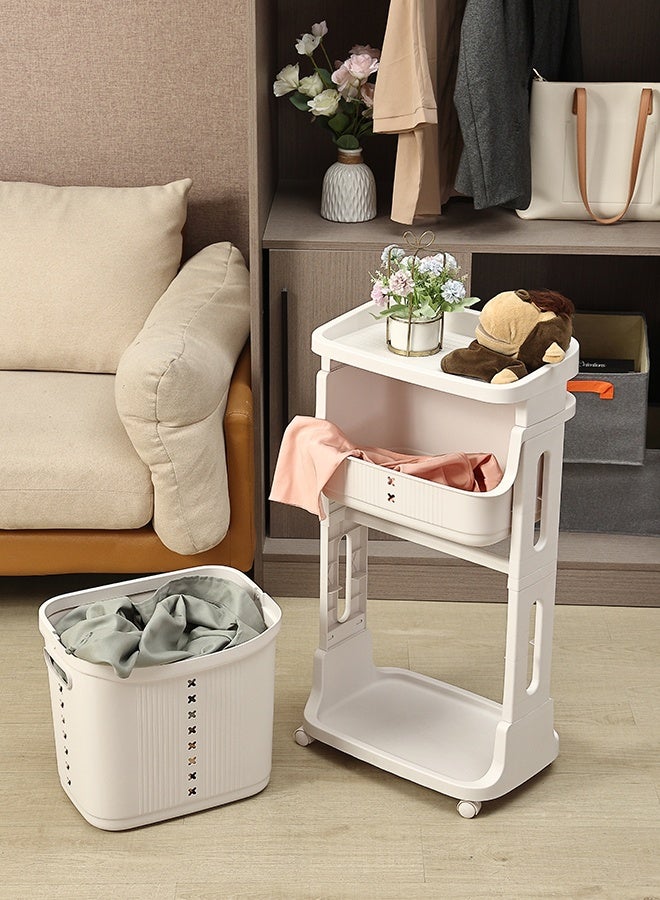 LAWAZIM Plastic Laundry Basket - 2 Tier Beige - Laundry Hamper with Wheels, Removable Basket, and Space-Saving Design - Ideal for Clothing, Storage, and Organization in Home, Bathroom, and Bedroom - Image 2