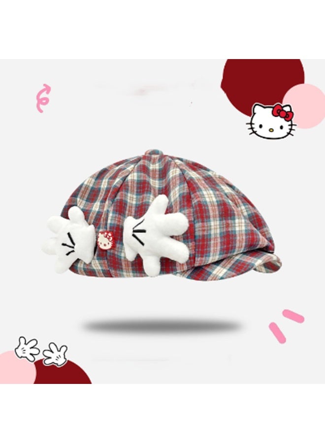 Hello Kitty قبعة بيري حمراء وزرقاء مزينة بشخصية هالو كيتي وقفازات فاخرة 54-60 سم