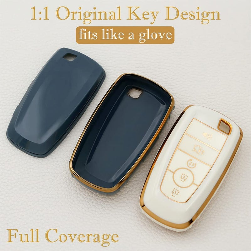 Cacacar for Ford Key Fob Cover with Keychain, for Explorer Bronco Escape Edge Expedition Mustang F150 Fusion Ranger Lincoln Premium Soft TPU Full Protection Key Case Remote Key Holder (Size B-Gray) - Image 5