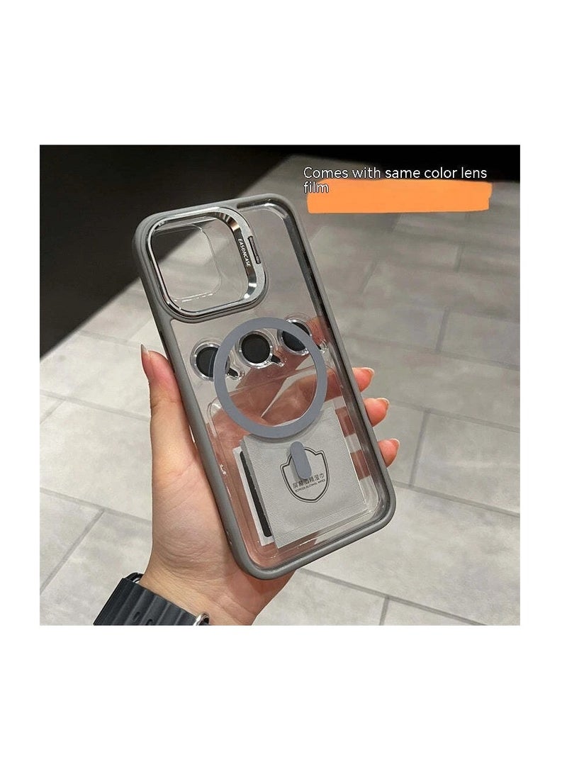 iPhone 15 Pro Max 6.7-Inch Clear Case with Kickstand, Built-in Camera Ring Stand, with Lens Protector Cover, Shockproof Hard PC Back Soft TPU Frame